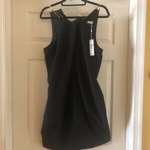 Trina Turk black Bimyou Pleated Solid Smoothie Halter Dress w/Metal Straps SZ 12